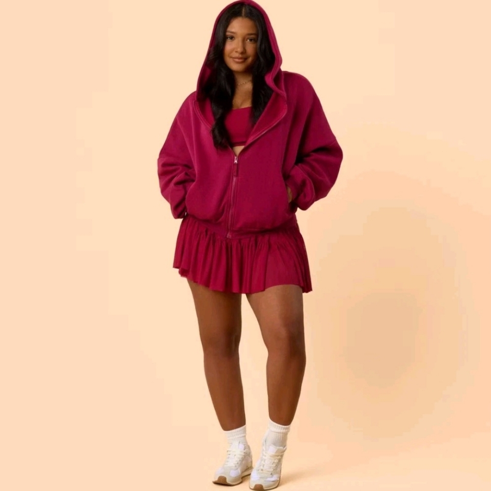 Blogilates Women's Marshmallow Full Zip Hooded Sweatshirt - Burgundy 2X